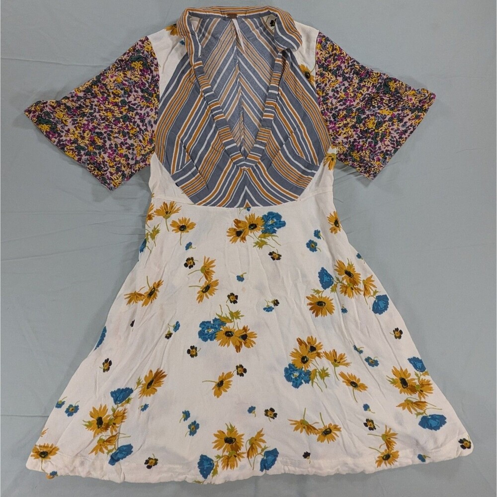 Free People Mini Rayon V-neck Dress Side zip Sunflower Dress Size XS